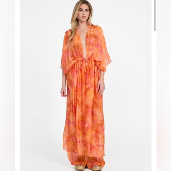 GUESS Long Silk-Blend Kimono - Picture 1 of 6